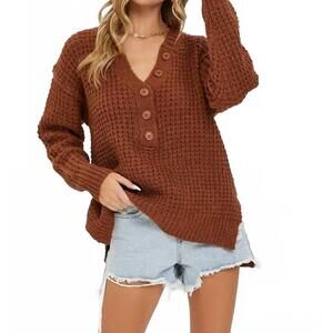 NEW SWEET LOVELY BY JEN waffle soft chunky sweater in camel